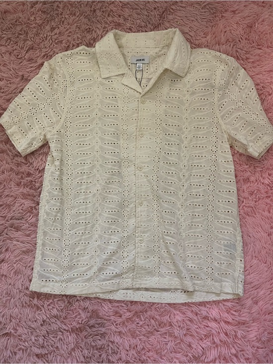Jason Wu Other - Jason Wu Mens Embroidered Eyelet Button Front Shirt Ivory Size Large